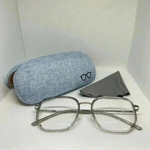 Clear and Silver Tone Frame Blue Light Blocking Optical Glasses with Hard Case